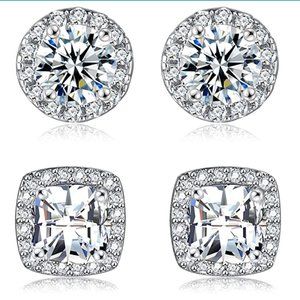 18K White Gold Plated Cubic Zirconia Earrings (2)